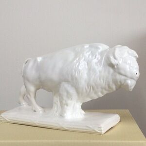 Vintage White Ceramic Buffalo Art